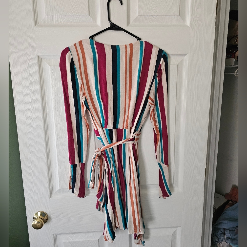 Jet Set Diaries Striped Wrap Multicolored V-Neck Long Sleeve Dress - Picture 6 of 8